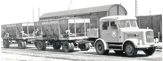 Die Firma Kaelble baute die K 415 auch als Zugmaschine mit zweireihigem Fahrerhaus. Kunden waren Kohlenhändler, Schausteller, Baufirmen und all die anderen Unternehmen die viel Personal für ihre Arbeiten benötigten.